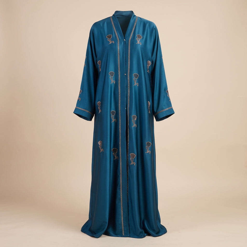 Elegant Teal Satin Abaya for Women & Girls