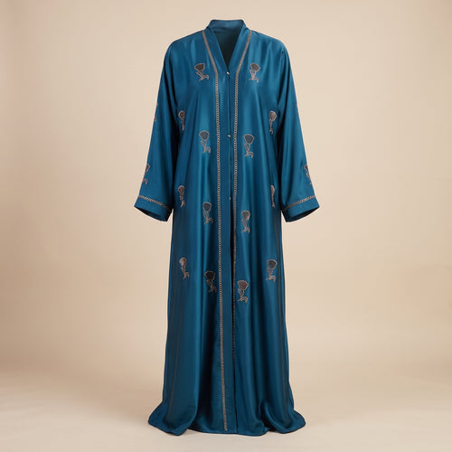 Elegant Teal Satin Abaya for Women & Girls