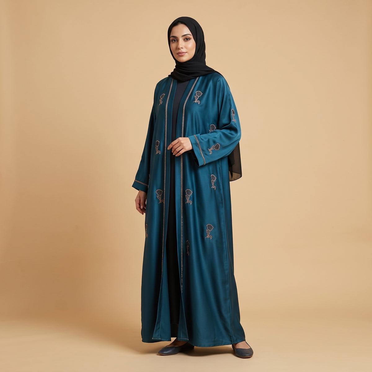 Elegant Teal Satin Abaya for Women & Girls