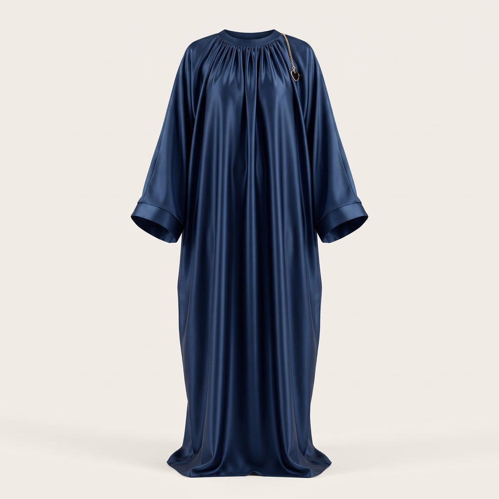 Elegant Navy Satin Abaya for Women & Girls
